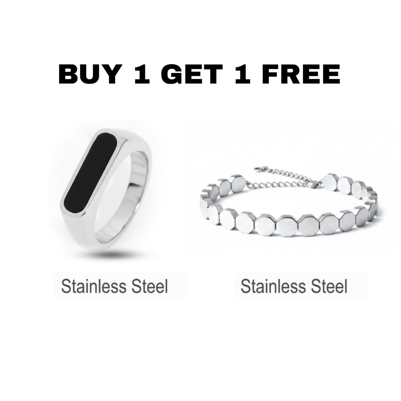 HEXA RING + STONE BRACELET ( SILVER )