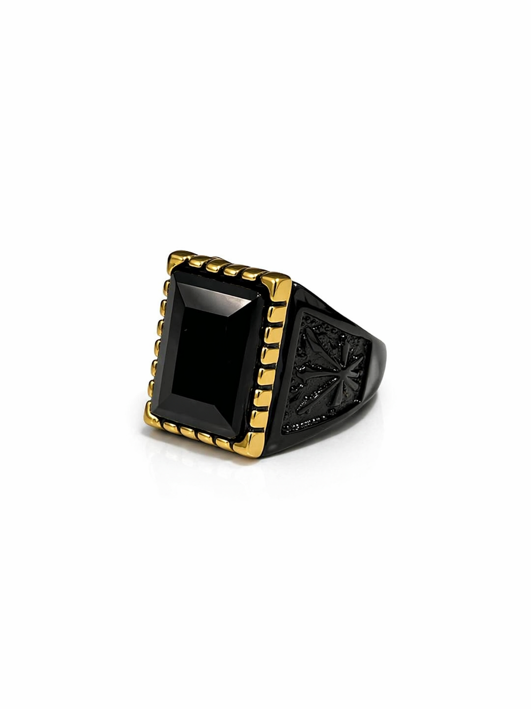 Black signet ring with gold accents