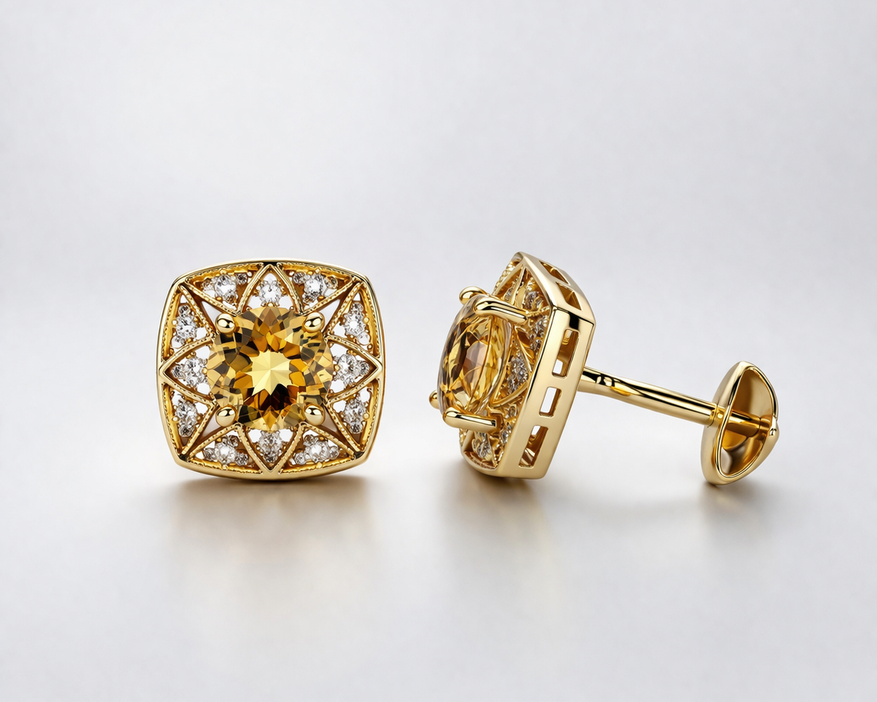 Elegant gold earring with citrine gemstone