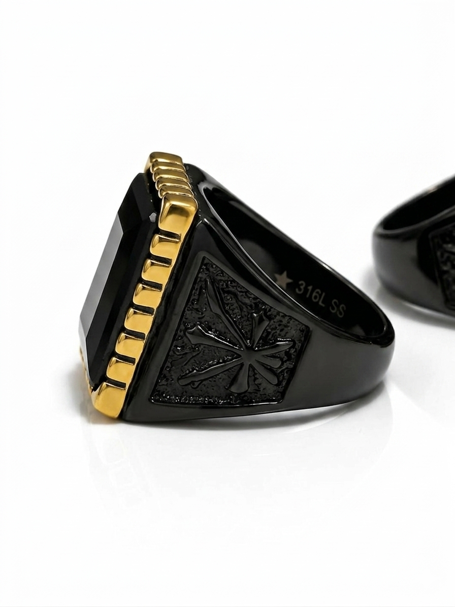 Black signet ring with gold accents