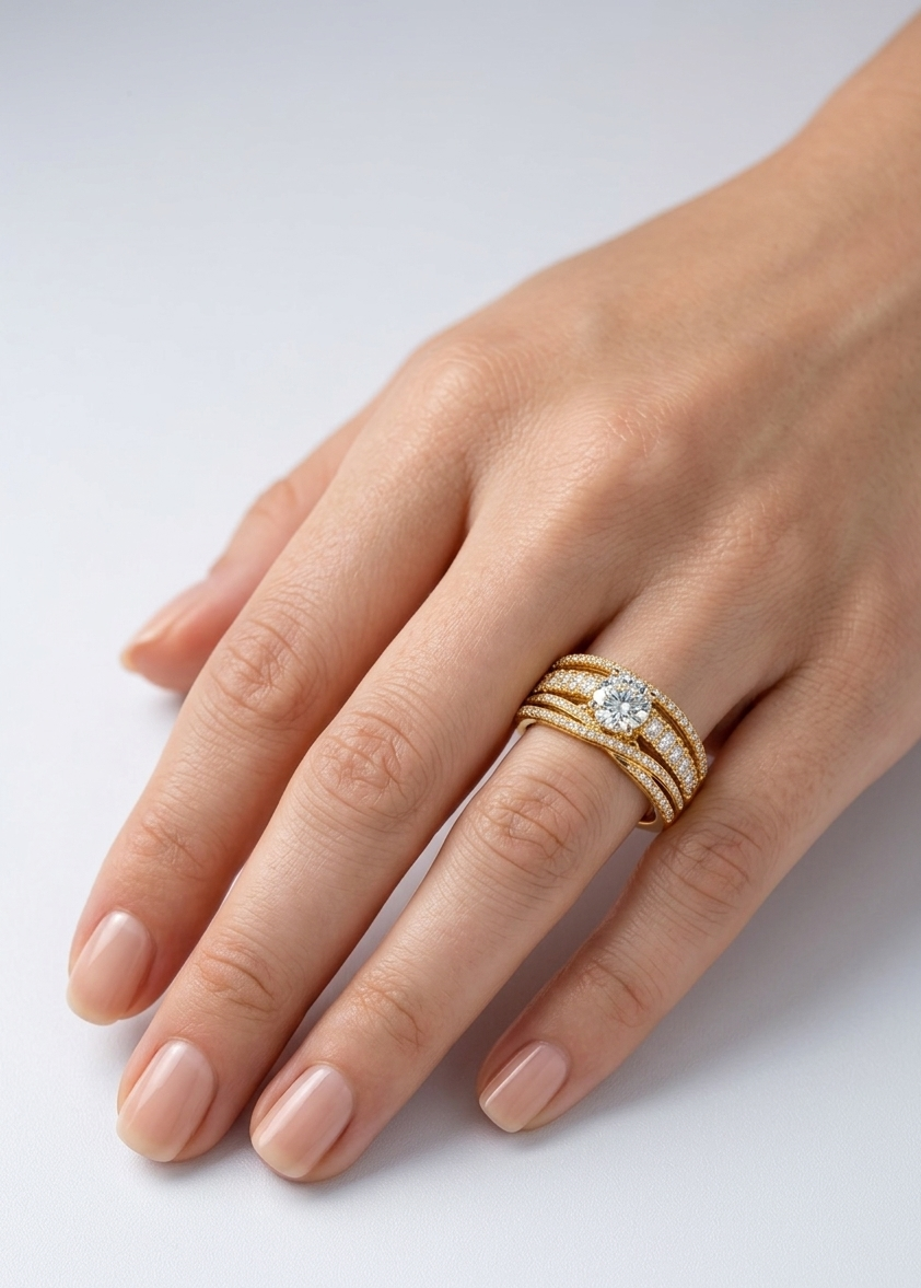 Opulent gold diamond ring close-up
