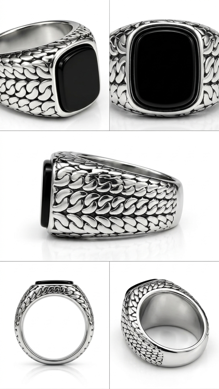 Minimalist silver onyx signet ring