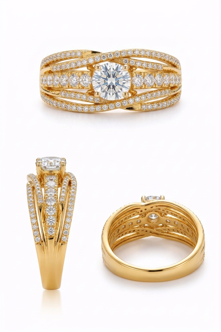 Opulent gold diamond ring close-up