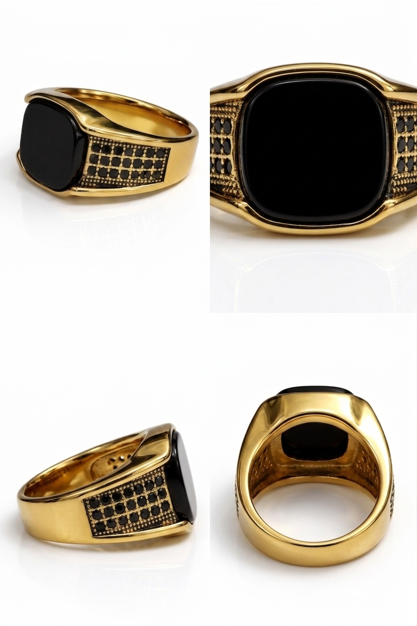 Gold signet ring with black onyx