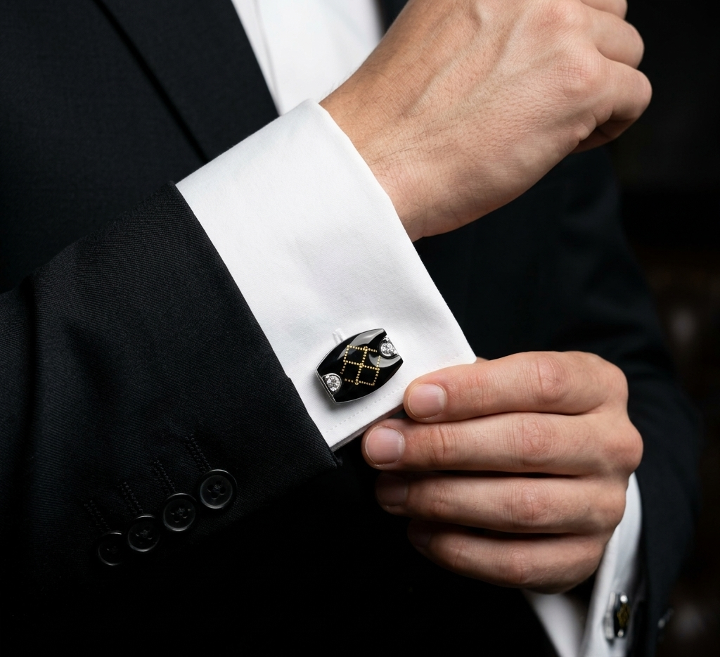 Elegant stainless steel cufflinks with diamonds