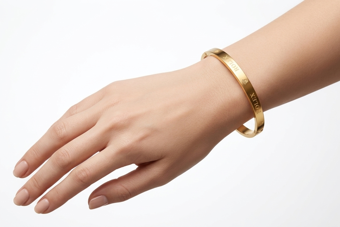 Elegant Rolex gold bangle close-up