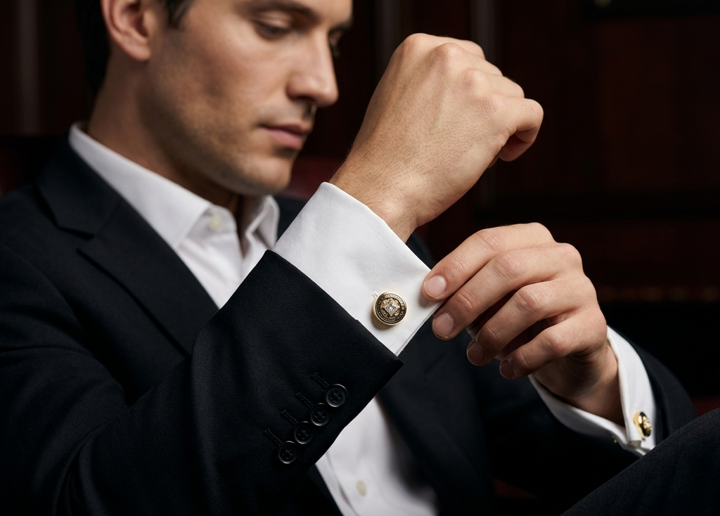 Luxurious gold cufflinks with diamonds