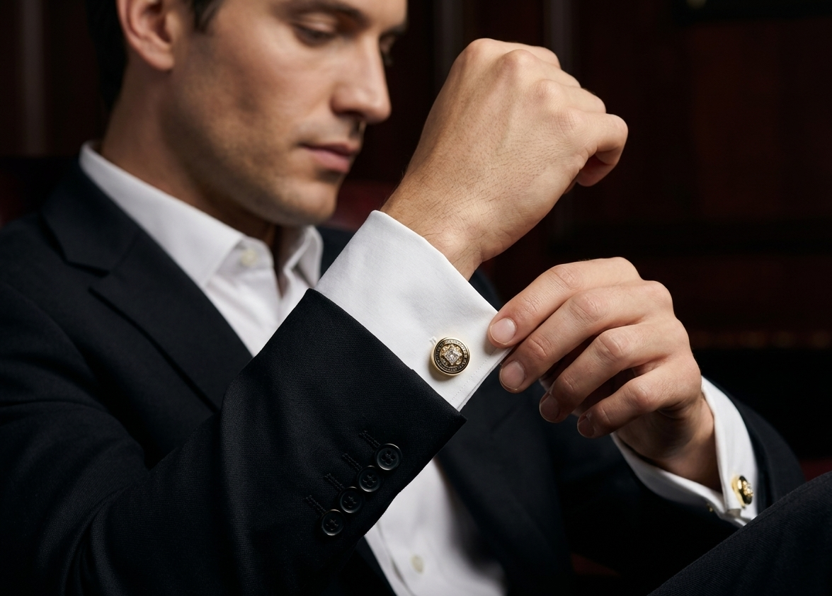 Luxurious gold cufflinks with diamonds