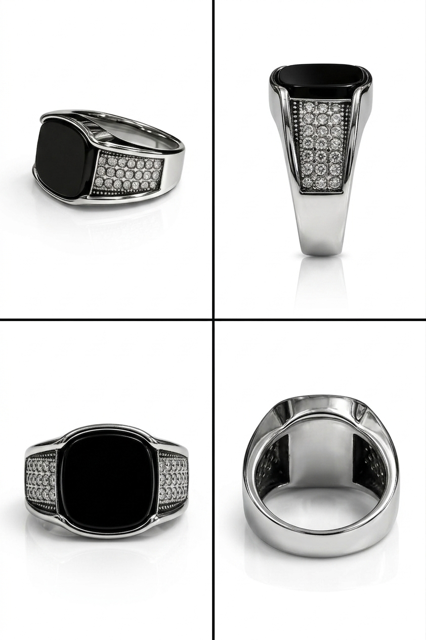Polished men's silver signet ring
