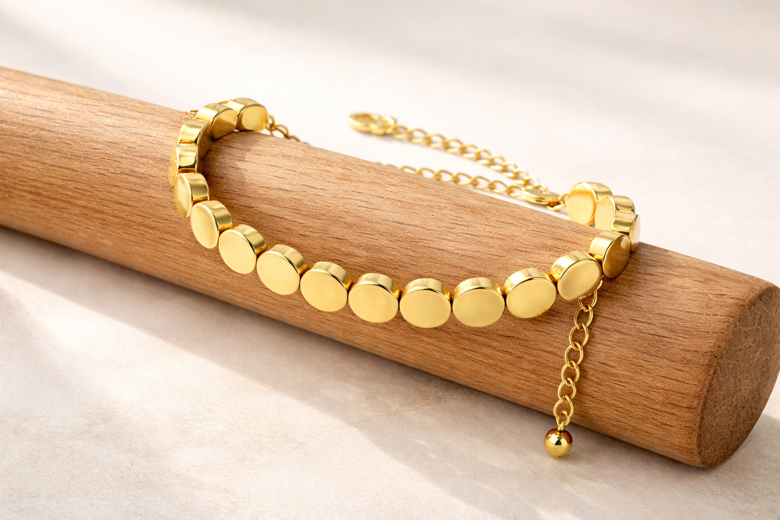 Shiny gold octagonal bracelet close-up