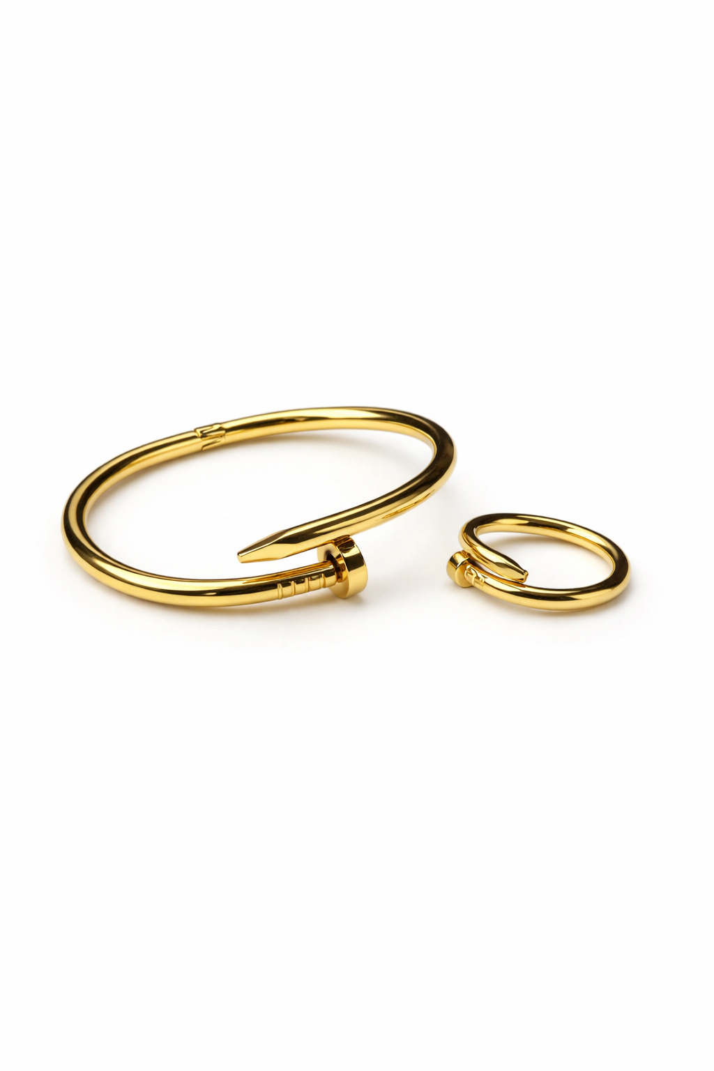 Gold nail bracelet and ring set