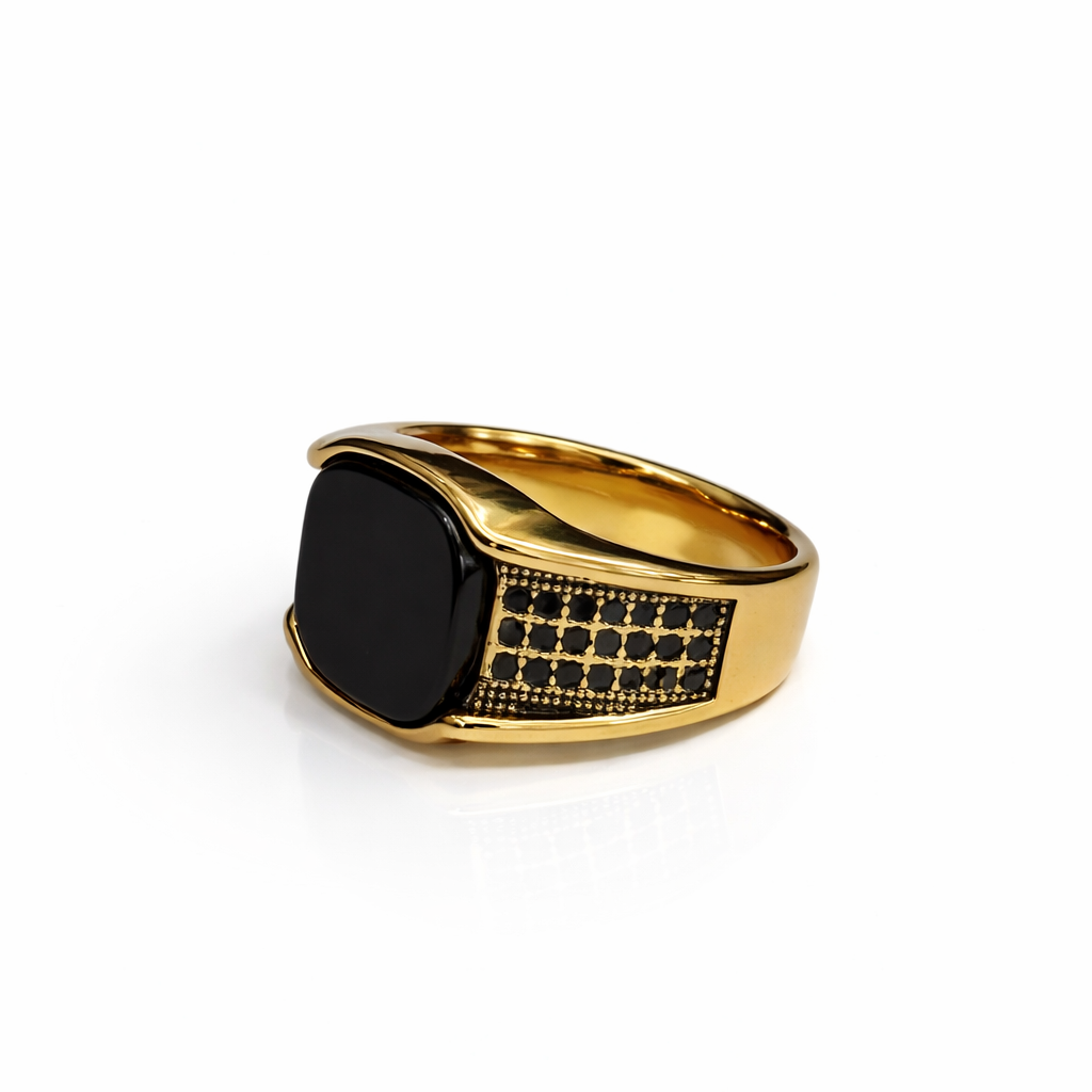 Gold signet ring with black onyx