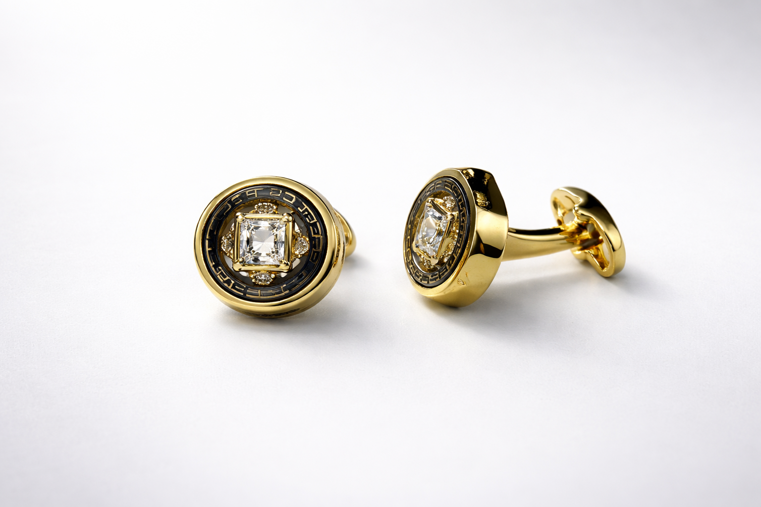 Luxurious gold cufflinks with diamonds