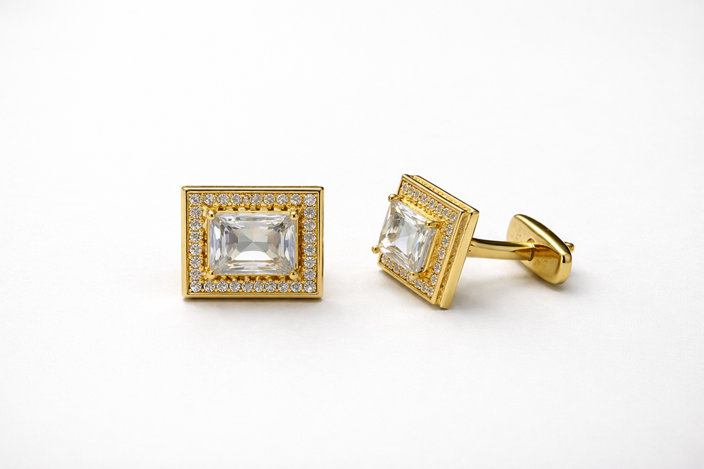 Luxurious gold stud earrings with diamonds
