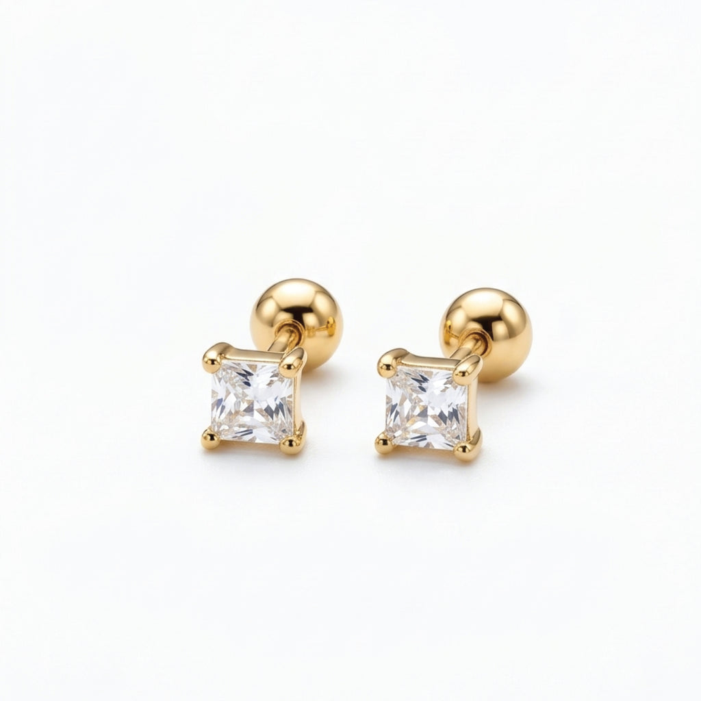 Square Heart Screw Stud Helix Daith Earrings