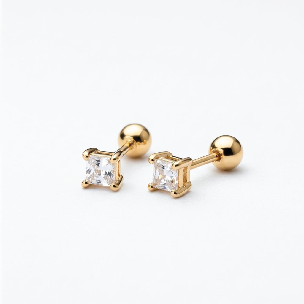 Square Heart Screw Stud Helix Daith Earrings