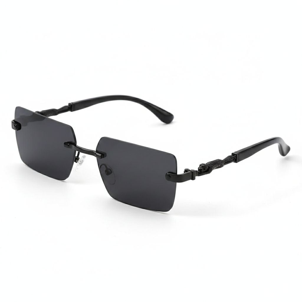 Rimless leopard print temples and a compact trendy frame